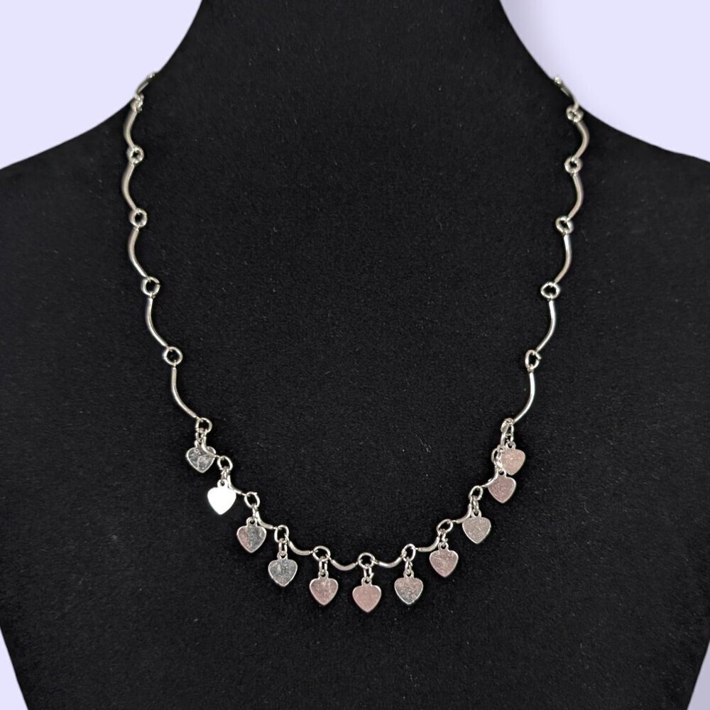 V. Dainty Dangling Stamped Metal Heart Necklace